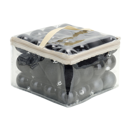 48x stuks kunststof kerstballen zwart 6 cm in opbergtas/opbergbox
