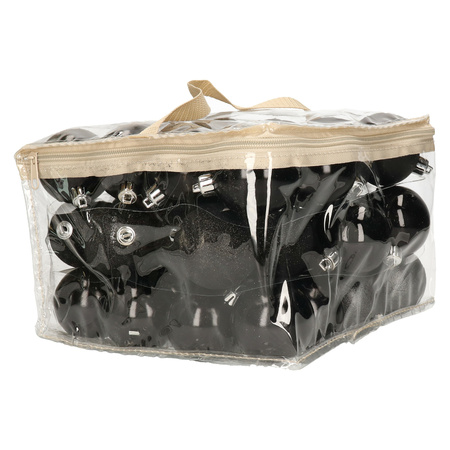 48x plastic baubles black 6 cm in bag/box