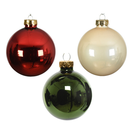49x Glass christmas baubles dark green/red/champagne 6 cm shiny/matt