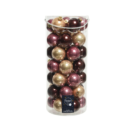 49x stuks glazen kerstballen roze/lichtbruin/donkerbruin 6 cm glans en mat