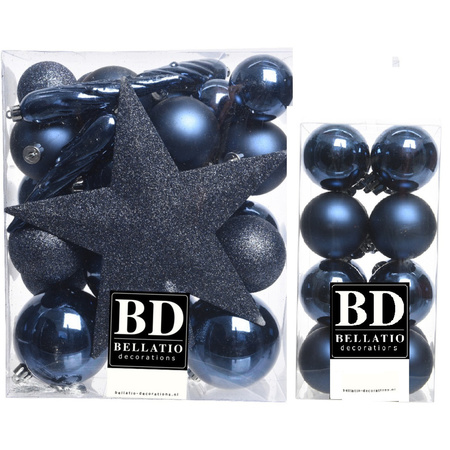 49x pcs plastic christmas baubles dark blue star tree topper mix
