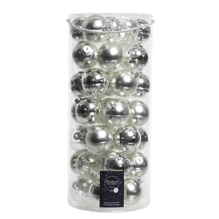 49x Silver glass Christmas baubles 6 cm shiny/matt