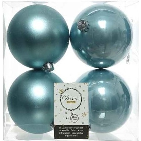 4x Arctic blue Christmas baubles 10 cm plastic matte/shiny