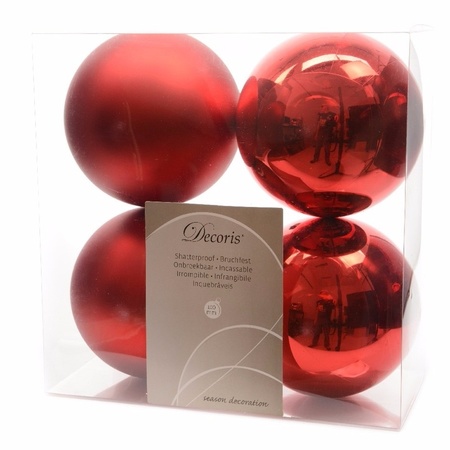 Kerstversiering kunststof kerstballen mix rood/parelmoer wit 6-8-10 cm pakket van 44x stuks