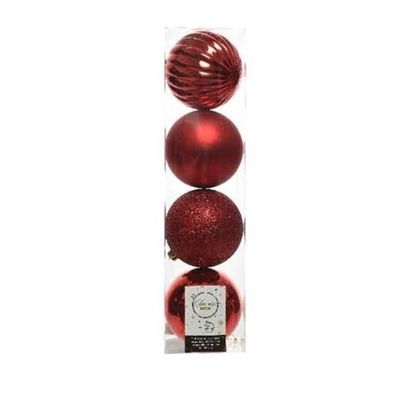 4x Christmas red Christmas baubles 10 cm plastic mix
