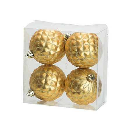 4x Luxe gouden kunststof kerstballen 8 cm kerstboomversiering