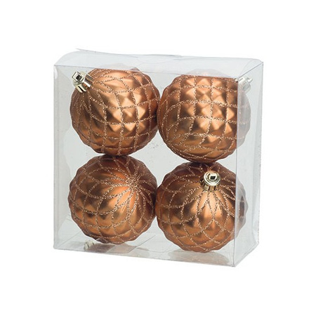 4x Luxe koperen kunststof kerstballen 8 cm kerstboomversiering