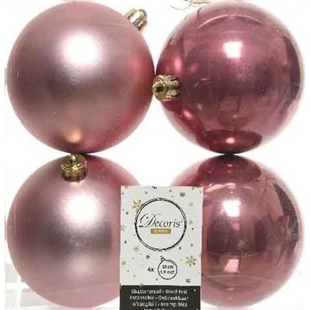 Christmas decorations baubles with topper 6-8-10 cm set old pink 49x pieces