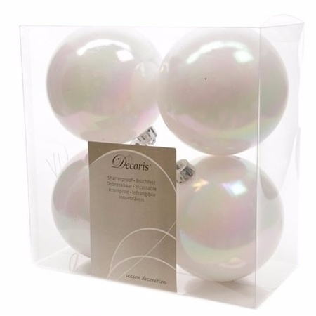 Kerstversiering kunststof kerstballen parelmoer wit 6-8-10 cm pakket van 62x stuks