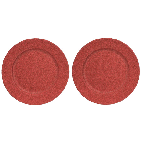 4x Diner plates/platters red glitter 33 cm round