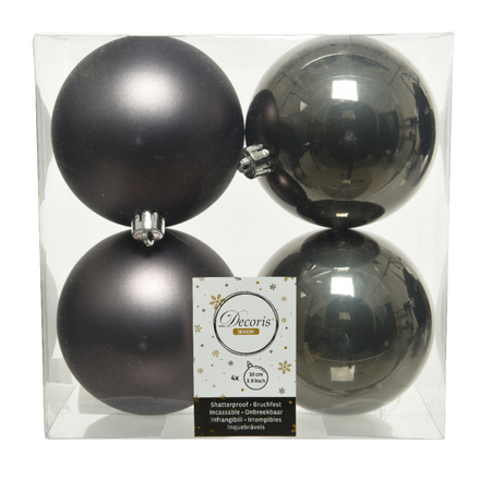4x stuks kunststof kerstballen antraciet (warm grey) 10 cm glans/mat