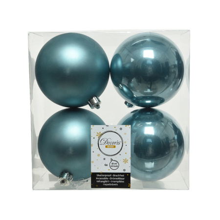 4x stuks kunststof kerstballen ijsblauw (blue dawn) 10 cm glans/mat