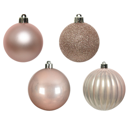 Kerstversiering kunststof kerstballen met piek lichtroze 6-8-10 cm pakket van 42x stuks