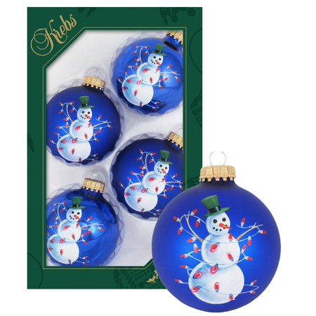 4x pcs luxury glass christmas baubles 7 cm blue with snowman