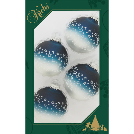 4x stuks luxe glazen kerstballen 7 cm blauw/wit met sterren