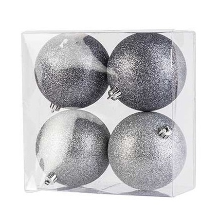 Kerstversiering set glitter kerstballen zilver 6 - 8 -10 cm - pakket van 50x stuks
