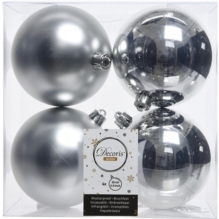 Kerstboom decoratie zilver piek en 4x kerstballen 10 cm