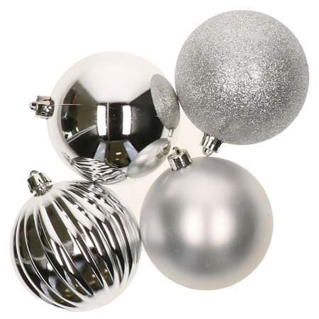 4x Zilveren kerstballen 10 cm kunststof mix