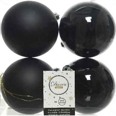 Kerstversiering kunststof kerstballen mix zwart/camel 6-8-10 cm pakket van 44x stuks