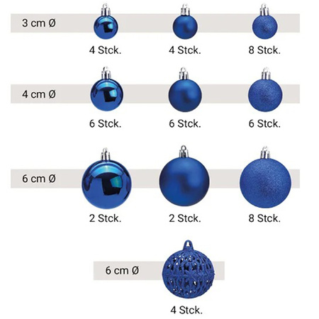 50x Kunststof kerstballen blauw 3, 4 en 6 cm