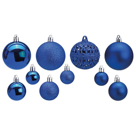 50x Kunststof kerstballen blauw 3, 4 en 6 cm