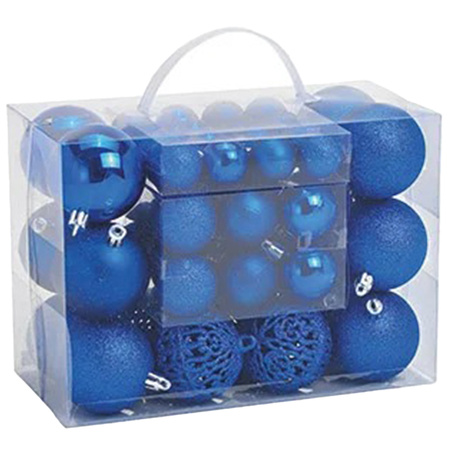 50x Plastic Christmas balls blue 3, 4 and 6 cm