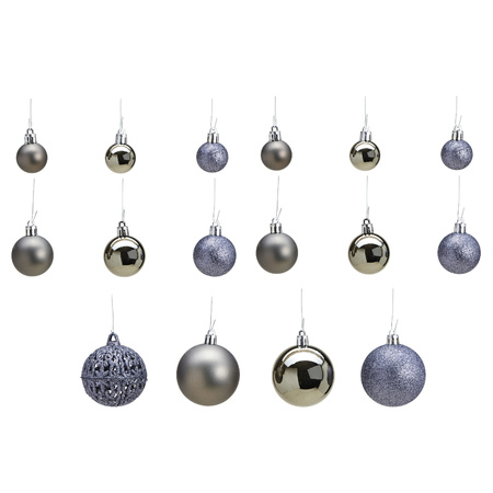 50x stuks kunststof kerstballen grijs 3, 4 en 6 cm