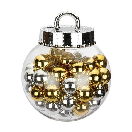 50x Zilveren en gouden kleine kunststof kerstballen 3 cm glans 