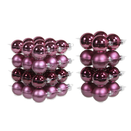 52x Glass christmas baubles cherry pink (heather) 6 and 8 cm