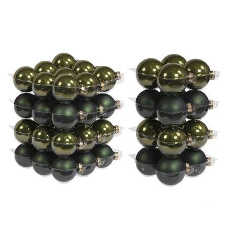 52x pcs dark olive glass christmas baubles 6 and 8 cm mat/shiny