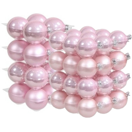 52x stuks roze glazen kerstballen 6 en 8 cm mat/glans