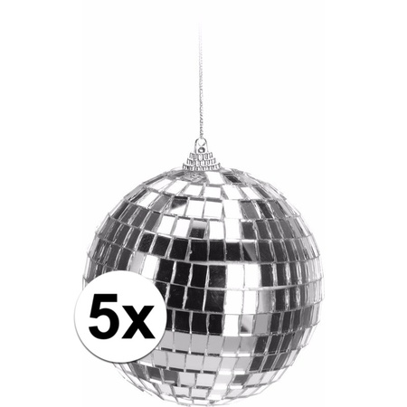 5x Kerstboom decoratie discoballen zilver 10 cm