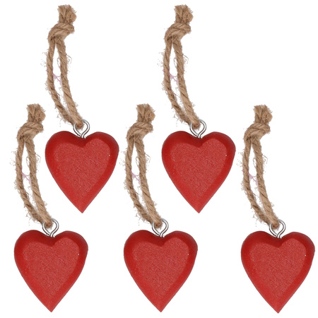 5x Red heart on straw 5 cm
