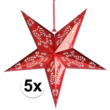 5x stuks decoratie sterren lampionnen rood van 60 cm