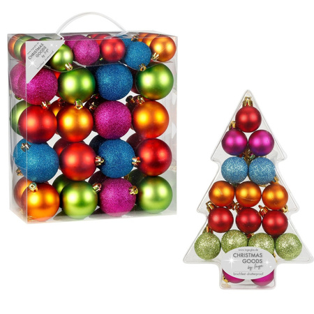 67x Gekleurde mix kunststof kerstballen pakket 3-4-6 cm