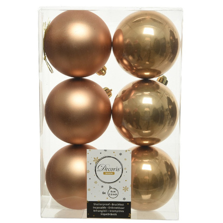 59x stuks kunststof kerstballen camel bruin 4, 6 en 8 cm glans/mat/glitter mix
