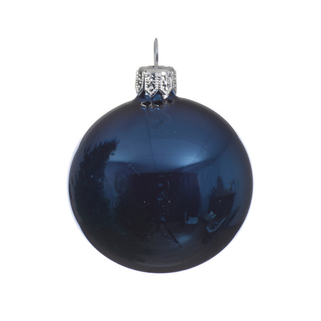 6x Dark blue glass Christmas baubles 6 cm shiny