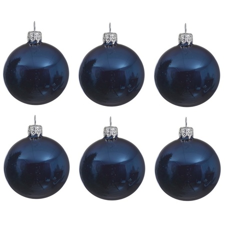 Glazen kerstballen pakket donkerblauw glans 16x stuks diverse maten