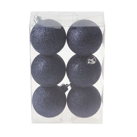 Christmas glitter baubles set dark blue 6 - 8 cm - package 30x pieces
