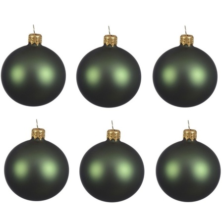24 Stuks glazen Kerstballen pakket donkergroen 6 cm