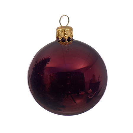 6x Donkerrode glazen kerstballen 6 cm glans