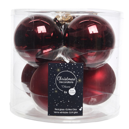 Glazen kerstballen pakket donkerrood glans/mat 32x stuks inclusief piek mat