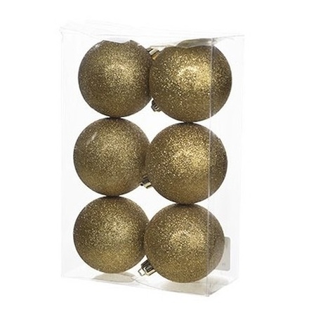 Kerstversiering set glitter kerstballen goud 6 - 8 - 10 cm - pakket van 50x stuks