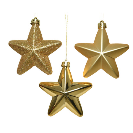 6x Gouden sterren kerstballen 7 cm kunststof glans/mat/glitter