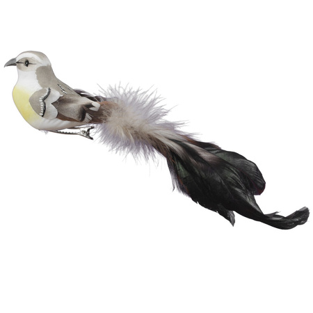 6x Grey decoration birds on clip 21 cm