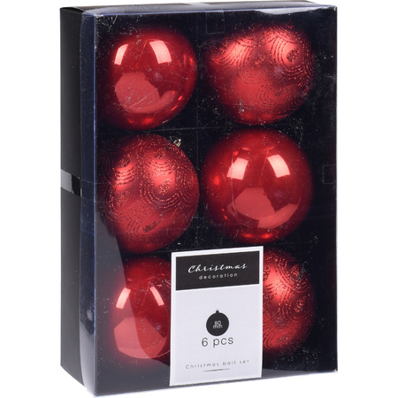 Kerstversiering kunststof kerstballen rood 6 en 8 cm pakket van 30x stuks