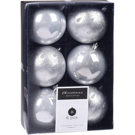 Kerstversiering kunststof kerstballen zilver 6 en 8 cm pakket van 30x stuks