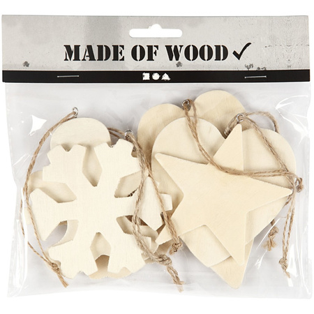 6x Wooden christmas hangers ornaments 9-11 cm