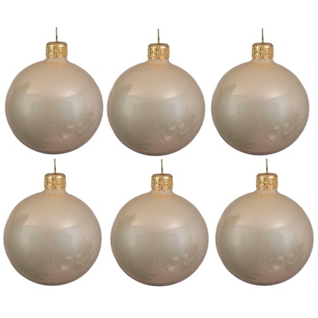 6x Licht parel/champagne glazen kerstballen 8 cm glans