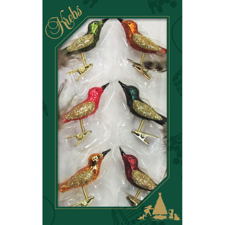 6x Luxury glass colored birds on clip 9 cm